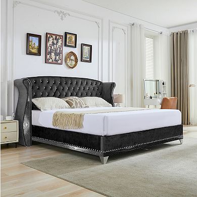 Hailey Elegant Wingback Button-Tufted Platform Bed by Christopher Knight Home