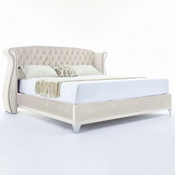 Hailey Elegant Wingback Button-Tufted Platform Bed by Christopher Knight Home
