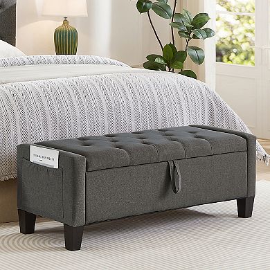 Storage Ottoman Bench with Safety Hinge 350 lbs Weight Upholstered Entryway Bench with Seating