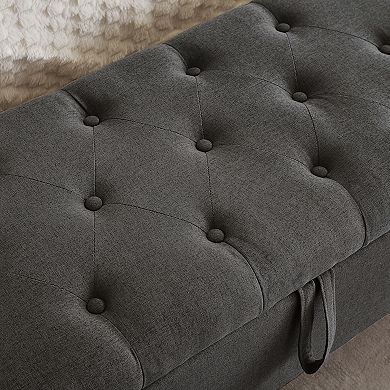 Storage Ottoman Bench with Safety Hinge 350 lbs Weight Upholstered Entryway Bench with Seating
