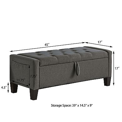 Storage Ottoman Bench with Safety Hinge 350 lbs Weight Upholstered Entryway Bench with Seating