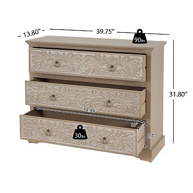 Boho Carved-Front Dresser with Three Storage Drawers by Christopher Knight Home