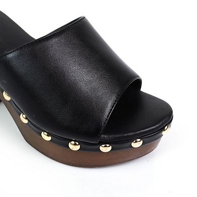 Ibiza-4 Studded Platform Clog Mule Block Heel Sandals