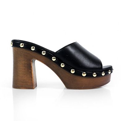 Ibiza-4 Studded Platform Clog Mule Block Heel Sandals
