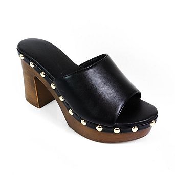 Ibiza-4 Studded Platform Clog Mule Block Heel Sandals