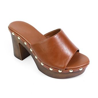 Ibiza-4 Studded Platform Clog Mule Block Heel Sandals
