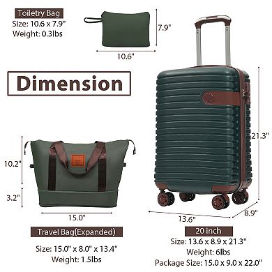 20" Carry-on Luggage Sets 3 PCS Lightweight Hardshell ABS Suitcases with Wheels Airline Approved