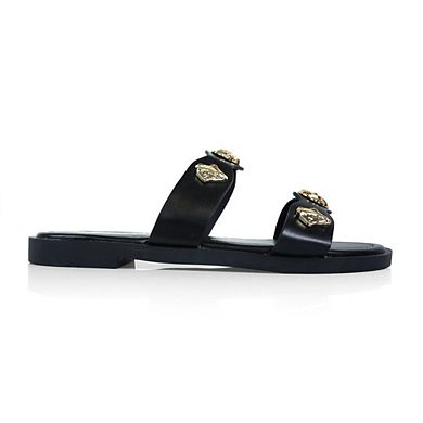 Amaya-2 Double Strap Gold Hardware Slide Sandals