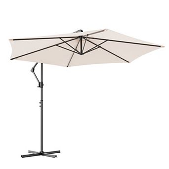 Sonkuki 10FT Outdoor Patio Hanging Offset Cantilever Umbrella, Cantilever Umbrella with Cross Base