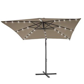 Sonkuki 8.2×8.2FT LED Outdoor Patio Umbrella, Square Canopy Offset Umbrella for Gardens, Lawns