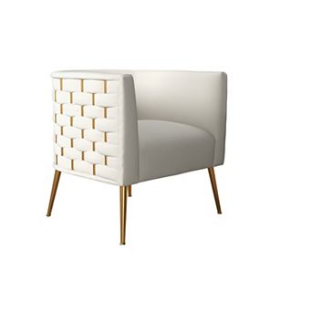 SEYNAR Mid-Century Modern Velvet Accent Chair, Gold Finish Barrel Chair for Living Room