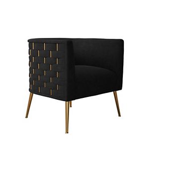 SEYNAR Mid-Century Modern Velvet Accent Chair, Gold Finish Barrel Chair for Living Room