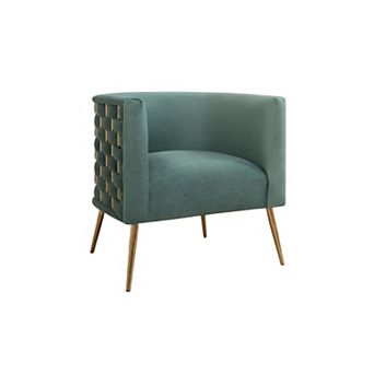 SEYNAR Mid-Century Modern Velvet Accent Chair, Gold Finish Barrel Chair for Living Room