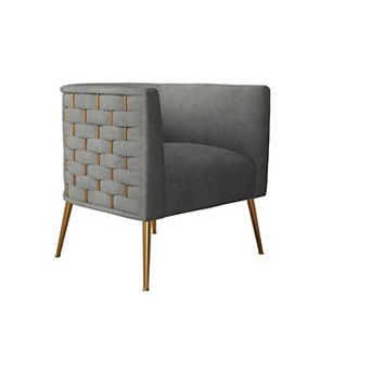 SEYNAR Mid-Century Modern Velvet Accent Chair, Gold Finish Barrel Chair for Living Room