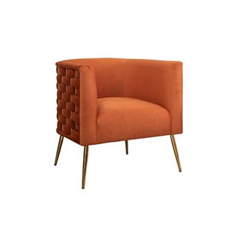 SEYNAR Mid-Century Modern Velvet Accent Chair, Gold Finish Barrel Chair for Living Room