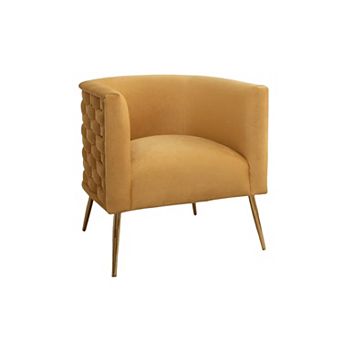 SEYNAR Mid-Century Modern Velvet Accent Chair, Gold Finish Barrel Chair for Living Room