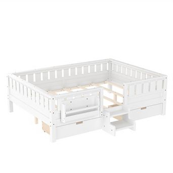 Queen Bed with Built-in Bookshelves Storage Drawers Safety Staircase and High-Quality Safety Rails