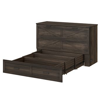 Queen Murphy Cabinet Bed with Charging Station Storage Drawer Wood Farmhouse for Guest Room