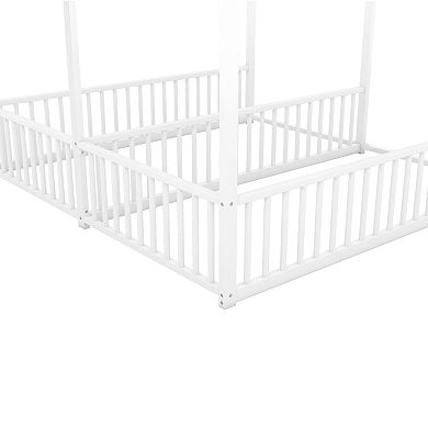 Metal Twin Size House Platform Beds Two Shared Beds for Kids Bedroom