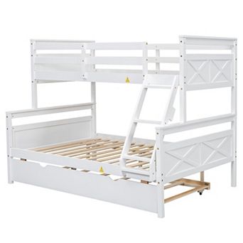 Twin over Full Bunk Bed with Ladder and Safety Guardrail for Bedroom White