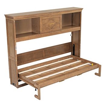 Twin Wood Platform Bed with Storage Drawers Charging Station LED Desk Upholstered Headboard
