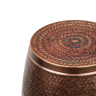 Jasper 15" Modern Rustic Arrow-Hammered Metal Drum Storage Side Table with Lid