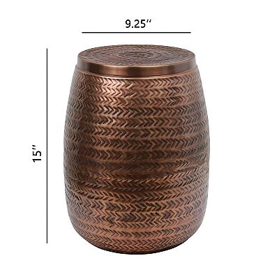 Jasper 15" Modern Rustic Arrow-Hammered Metal Drum Storage Side Table with Lid