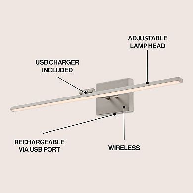 Santino 28" Minimalist Swivel Integrated Dimmable LED Rechargeable Picture Light with Touch Sensor