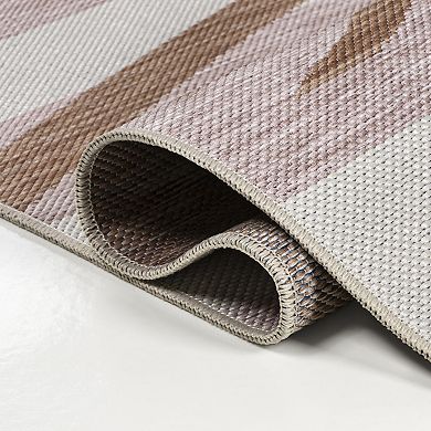 Veronica Classic Beach Stripe and Palm Leaf Indoor/Outdoor Area Rug