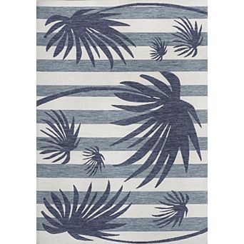 Veronica Classic Beach Stripe and Palm Leaf Indoor/Outdoor Area Rug