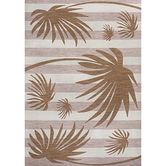 Veronica Classic Beach Stripe and Palm Leaf Indoor/Outdoor Area Rug