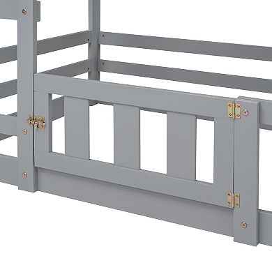 Twin over Twin House Bunk Bed with Fence and Door