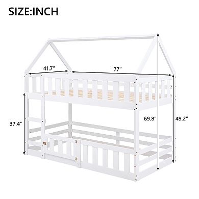 Twin over Twin House Bunk Bed with Fence and Door