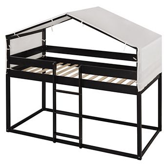 Twin Over Twin Wood Bunk Bed with Tent