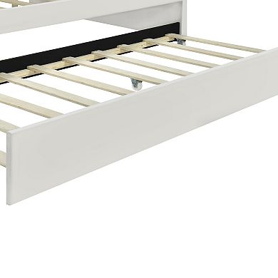 Full Size Upholstery Daybed Frame with Shell Shaped Backrest and Trundle for Guest Room White