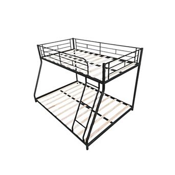 Metal Twin over Full Bunk Bed Heavy Duty Noise Reduced Wooden Slats No Box Spring Needed