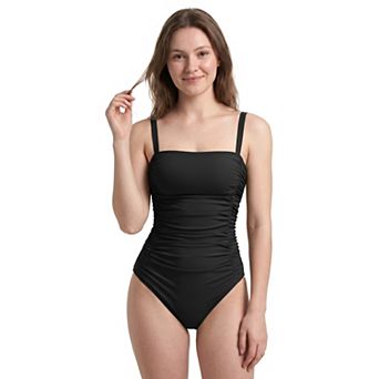 Charmo Women Slimming Square Neck Side Ruched Adjustable Strap One Piece Swimsuit