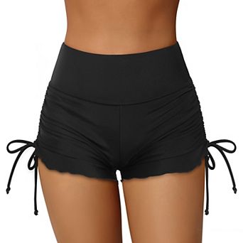 Charmo Women Flattering High Waist Scallop Hem Side Drawstring Swim Shorts