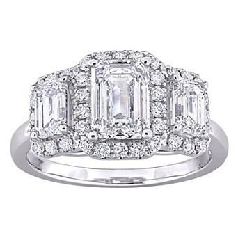 Stella Grace 14k White Gold 3 Carat T.W. Lab-Grown Diamond 3-Stone Halo Engagement Ring
