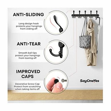 Wall Mounted Coat Rack with 5 Hooks Stainless Steel Matte 2 Pack