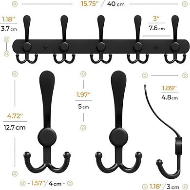 Wall Mounted Coat Rack with 5 Hooks Stainless Steel Matte 2 Pack