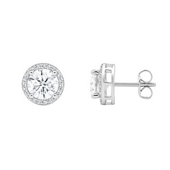 PRIMROSE Fine Silver Plated Lab-Created Moissanite Pave & Prong Stud Nickel Free Earrings