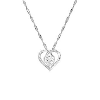 PRIMROSE Fine Silver Plated Lab-Created Moissanite Heart Pendant Necklace