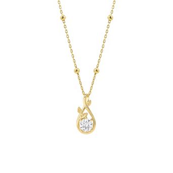 PRIMROSE 14k Gold Flash Plated Lab-Created Moissanite Vine Teardrop Pendant Necklace