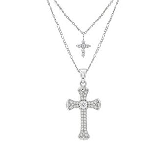 PRIMROSE Fine Silver Plated Lab-Created Moissanite Cross Pendant Layered Necklace