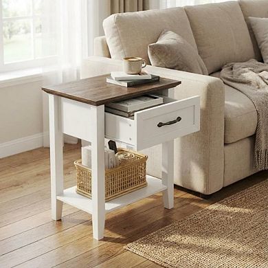 Wood Bedside Table with Drawer and Storage Shelf