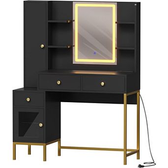 Modern Vanity Desk with 3 Drawers and 4 Storage Shelves(not include)