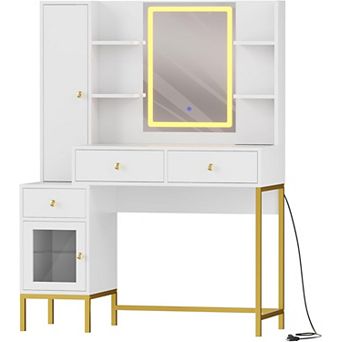 Modern Vanity Desk with 3 Drawers and 4 Storage Shelves(not include)