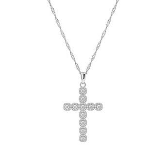 PRIMROSE Fine Silver Plated Lab-Created Moissanite Polished Cross Pendant Necklace