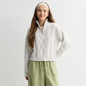 Juniors' SO® Cable Quarter Zip Sweater